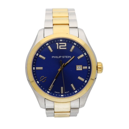 39 - Philip Stein 'Natural Frequency Technology' bi-colour gentleman's wristwatch, circular blue dial, th... 