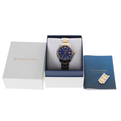 39 - Philip Stein 'Natural Frequency Technology' bi-colour gentleman's wristwatch, circular blue dial, th... 