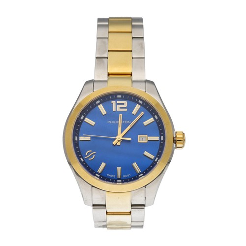 38 - Philip Stein 'Natural Frequency Technology' bicolour lady's / mid-size wristwatch, circular blue dia... 