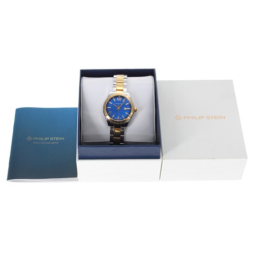 38 - Philip Stein 'Natural Frequency Technology' bicolour lady's / mid-size wristwatch, circular blue dia... 