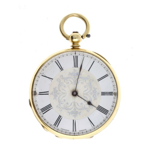 67 - Le Comte, Geneve 18ct cylinder fob watch, signed gilt bar movement, signed dial with Roman numerals,... 