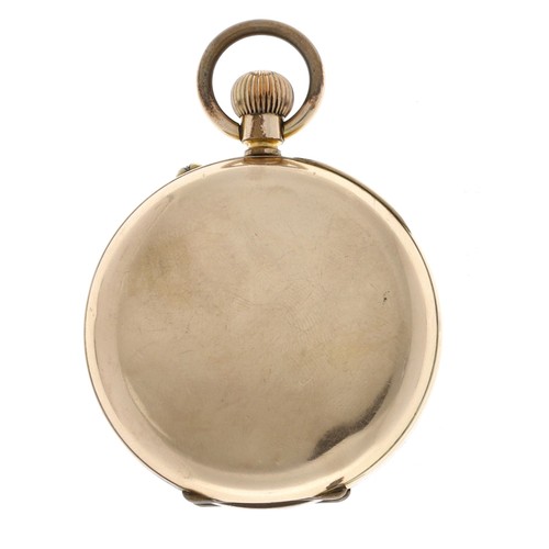 69 - Gold plated half hunter lever pocket watch, unsigned movement, hinged cuvette, Roman numeral dial, p... 