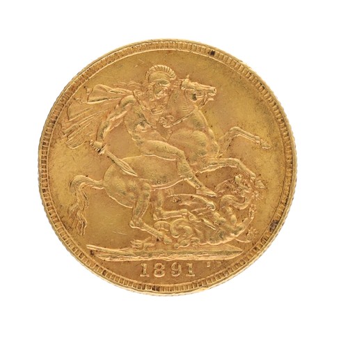 362 - Victorian 1891 full sovereign coin, 8gm