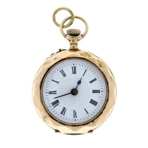 62 - 14ct cylinder fob watch, 15.4gm, 28mm (the movement requires attention) 