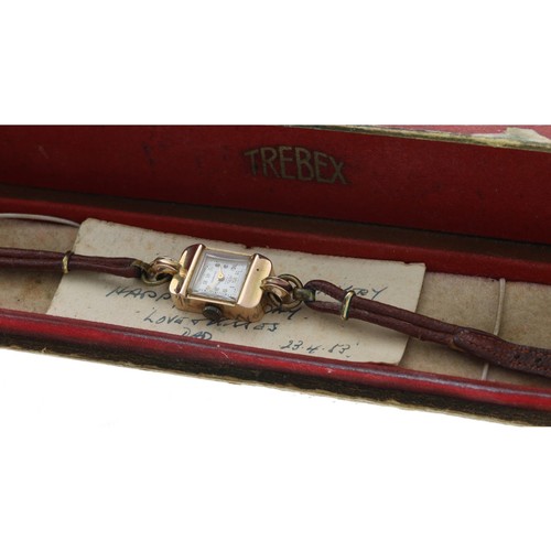 58 - Trebex 9ct lady's wristwatch, 16.4gm, 16mm; with the original box