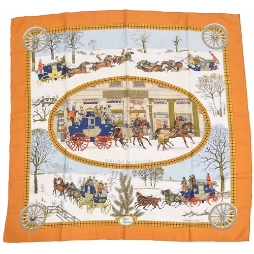 611 - Hermes - 'L'hiver En Poste' silk scarf, 40.5