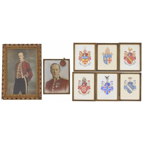 786 - English school (19th/20th century) - Six heraldic coats of arms, one inscribed 