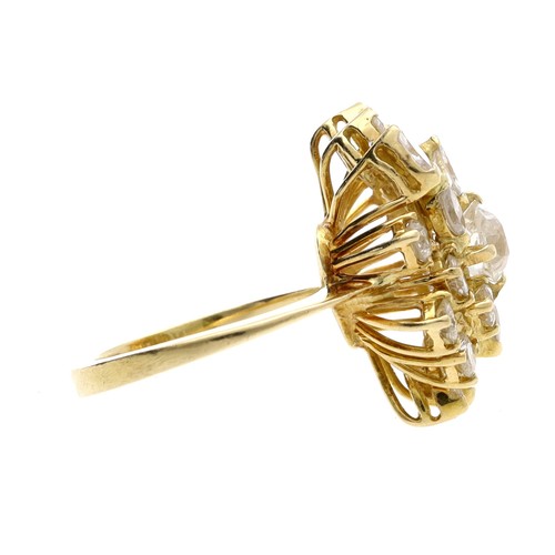 105 - Fine quality 18ct yellow gold mixed-cut diamond cluster ring, with round brilliant, cushion and marq... 