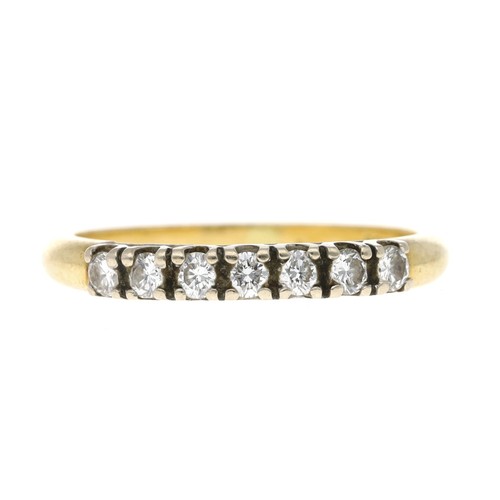 115 - 18ct yellow gold seven stone diamond ring, round brilliant-cuts, width 3mm, 2.4gm, ring size L/M... 