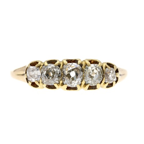 310 - Period 18ct yellow gold five stone old-cut diamond claw-set ring, estimated 0.60ct approx in total, ... 