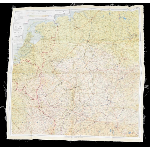 674 - WWII RAF forces silk escape map, scale 1:1,000,000 Sheets C and Sheet D; Holland, Belgium, France an... 