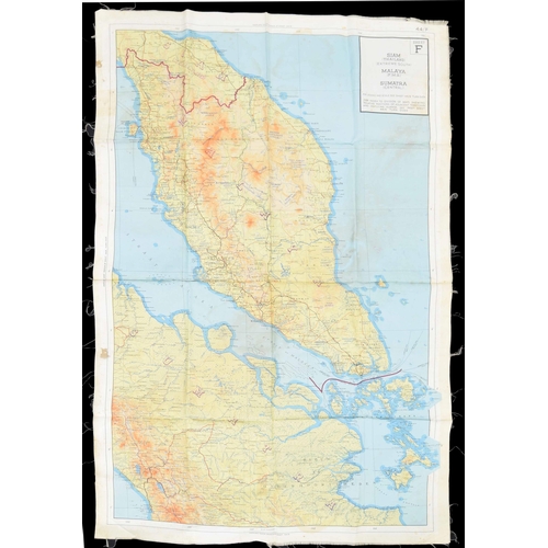 675 - WWII RAF forces silk escape map, Sheets E and F; Siam (Thailand), Malaya and Sumatra... 