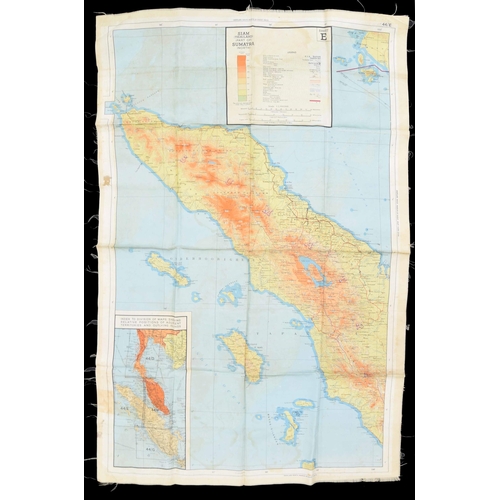 675 - WWII RAF forces silk escape map, Sheets E and F; Siam (Thailand), Malaya and Sumatra... 