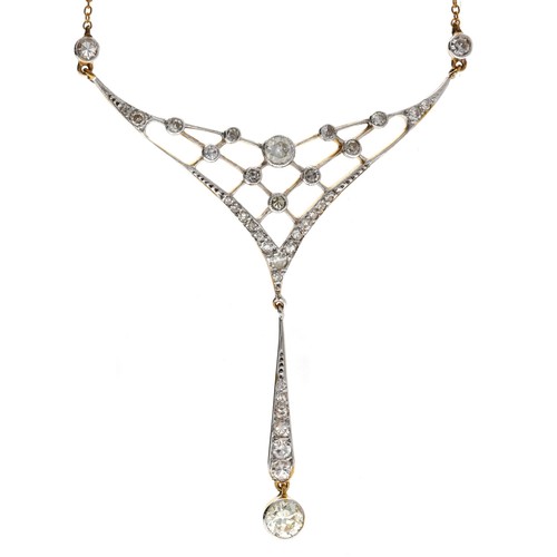 374 - Attractive 18ct and silver diamond set necklace, round brilliant-cuts, estimated 1.40ct approx in to... 