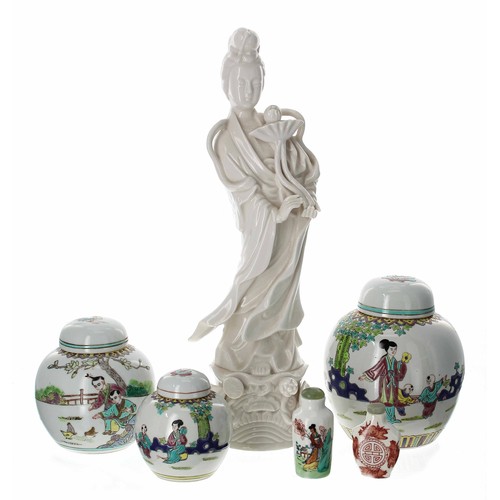 751 - Group of decorative Chinese porcelain items; Blanc de Chine figure of Guanyin 15