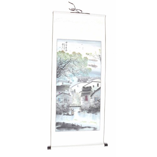 760 - Chinese watercolour on scroll depicting a mountain scene, 70