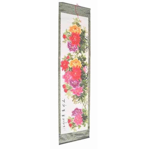 762 - Chinese watercolour on scroll, depicting flowers, 104