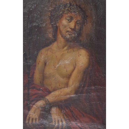 802 - Continental School (18th/19th century) - Portrait of Christ half length wearing a crown of thorns, h... 