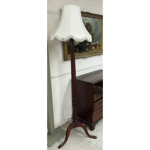 971 - 19th century mahogany torchere standard lamp, the carved support on a tripod cabriole base, 66