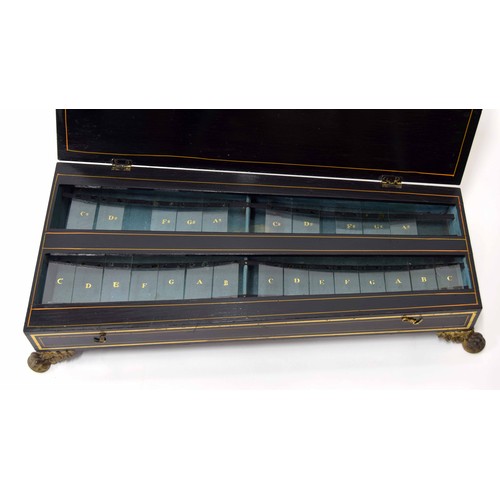 1502 - Fine English xylophone circa 1800, with tuned clear glass bars, the case decorated in the chinoiseri... 