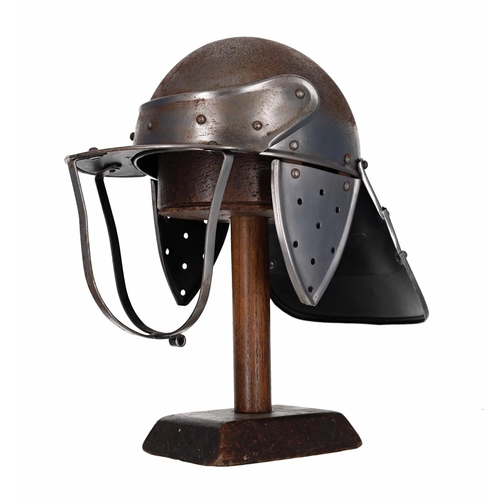 18 - Replica English Civil War cavalry helmet, with face guard and 'lobster-tail' neck guard; together wi... 