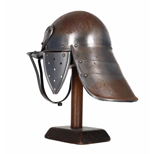 18 - Replica English Civil War cavalry helmet, with face guard and 'lobster-tail' neck guard; together wi... 