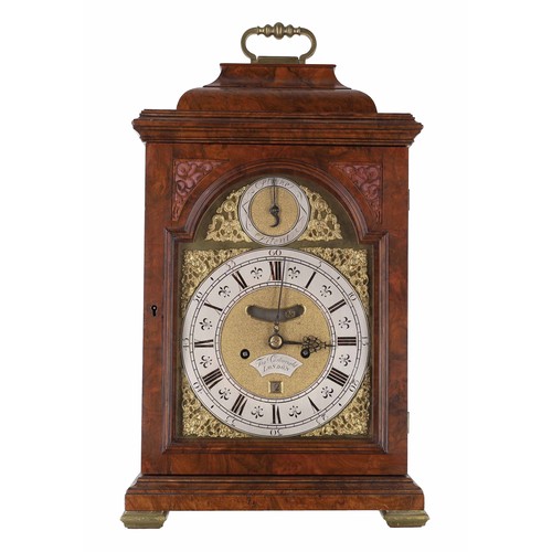 1314 - English walnut double fusee verge bracket clock, signed Thomas Cartwright, London on an arched silve... 