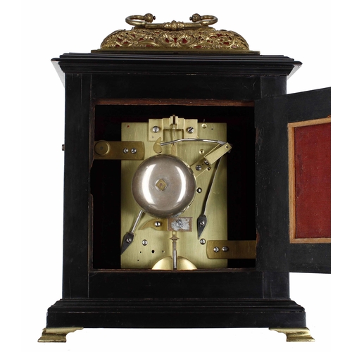 1502 - English ebonised double fusee bracket clock, the 7.5