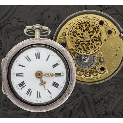 37 - Samson, London - George III English silver repoussé pair cased verge pocket watch, London 1806, sign... 