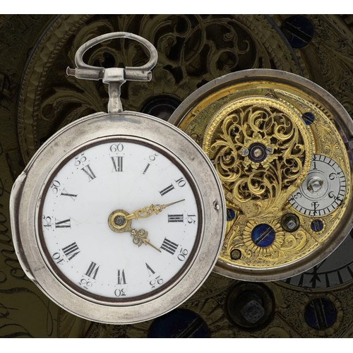 27 - De Cachengt, London - 18th century silver pair cased verge pocket watch, signed fusee movement, , no... 