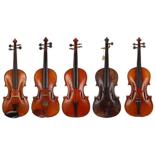 2009 - Maidstone full size violin; also three other full size violins and a three-quarter size violin (5)... 