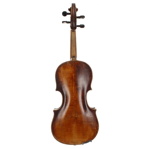 2404 - Interesting late 18th/early 19th century violin bearing an indecipherable label, the two piece back ... 