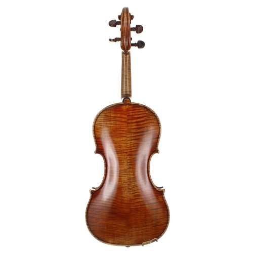 2406 - Good and interesting early 19th century violin, unlabelled, the two piece back of medium curl with s... 