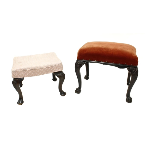 1632 - Georgian style rectangular dressing stool, the velvet stuffover seat upon carved cabriole legs termi... 