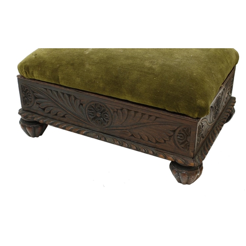 1635 - Pair of Victorian machine tapestry upholstered footstools, of downswept design upon giltwood paw fee... 