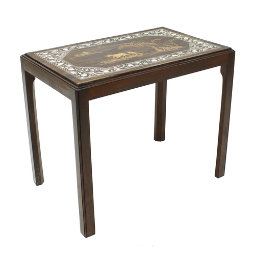 1639 - Anglo-Indian inlaid mahogany rectangular occasional table, the inset panel top intricately inlaid wi... 