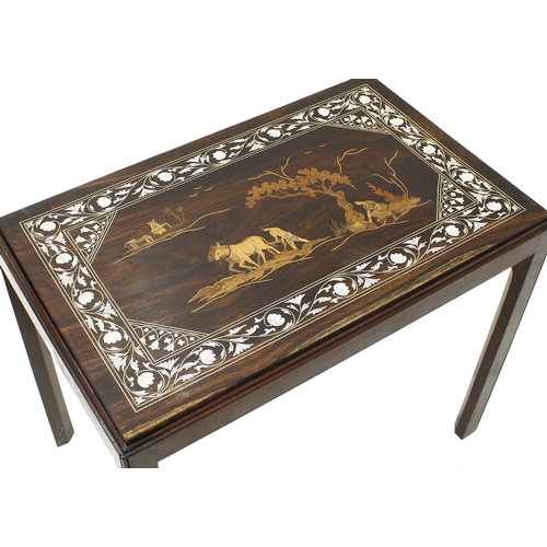 1639 - Anglo-Indian inlaid mahogany rectangular occasional table, the inset panel top intricately inlaid wi... 