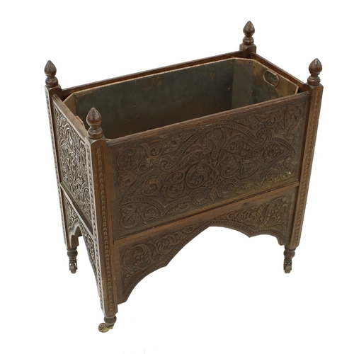 1648 - Decorative carved sandalwood rectangular planter, profusely carved with intricate foliate designs, w... 