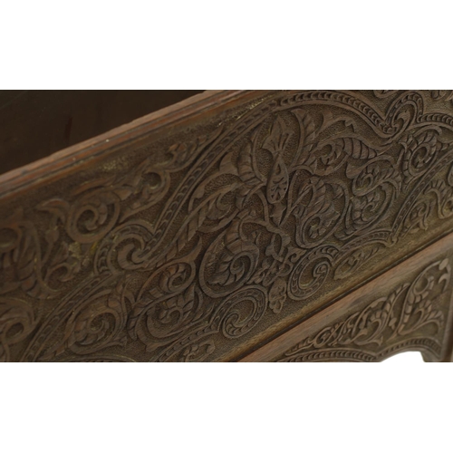 1648 - Decorative carved sandalwood rectangular planter, profusely carved with intricate foliate designs, w... 