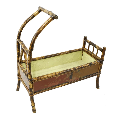 1618 - Late 19th century bamboo and lacquered planter in the form of a child's cot, with chinoiserie lacque... 