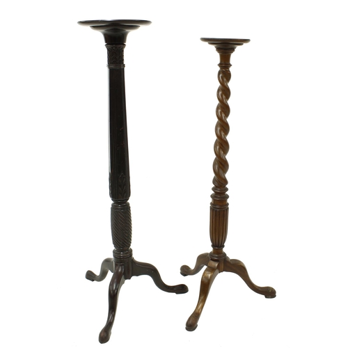 1745 - Mahogany torchere with a barley twist reeded column upon a tripod base with pad feet, 8.25