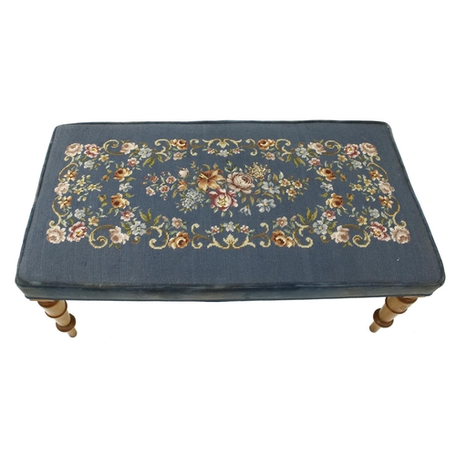 1684 - Victorian needlework upholstered window seat, with a rectangular foliate design upon a blue ground a... 