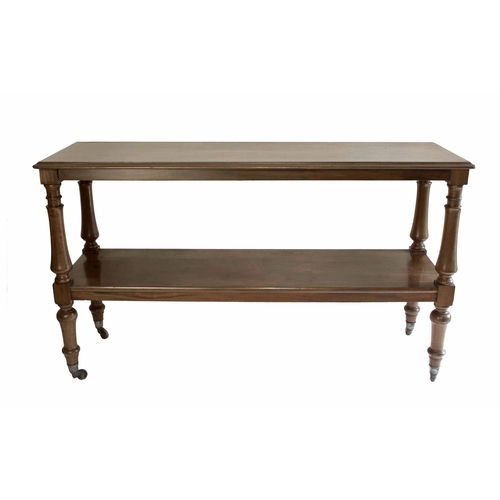 1721 - Large Victorian mahogany two tier buffet, the moulded top upon turned supports and legs terminating ... 