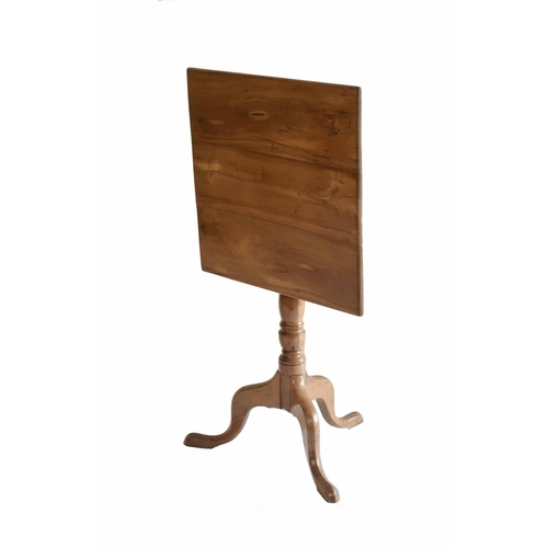 1726 - 19th century fruitwood square tilt-top occasional tripod table, upon a turned column with curved sup... 