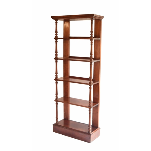 1732 - Victorian tall mahogany whatnot, with six tiers and turned supports upon a plinth base, 24.75