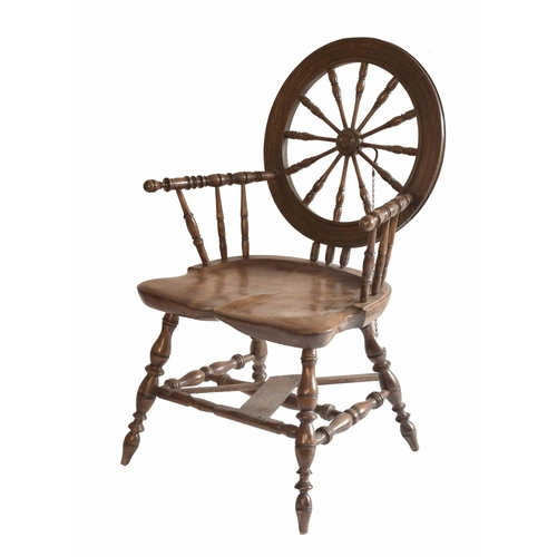 1737 - Unusual captains style converted spinning wheel armchair, the turned wheel back over turned supports... 