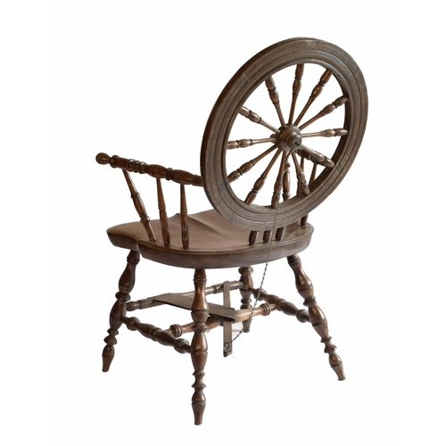 1737 - Unusual captains style converted spinning wheel armchair, the turned wheel back over turned supports... 