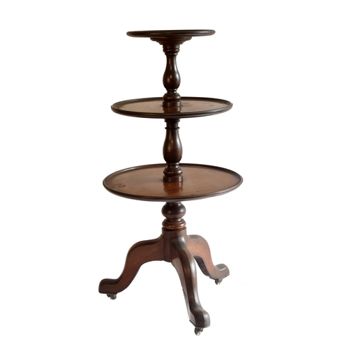 1744 - 19th century mahogany circular three tier dumb waiter, with graduated circular tiers upon baluster t... 