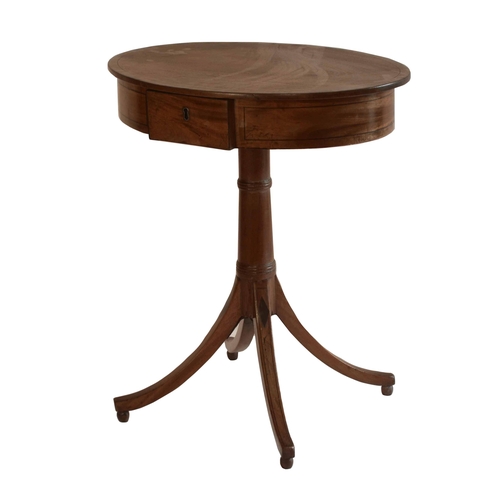 1756 - 19th century mahogany oval work table, the crossbanded hinged top enclosing an open interior, the fr... 