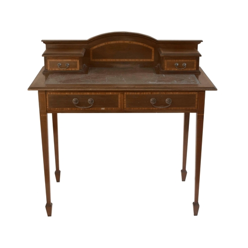 1773 - Edwardian mahogany inlaid ladies writing desk with satinwood banding, the arched raised back inset w... 